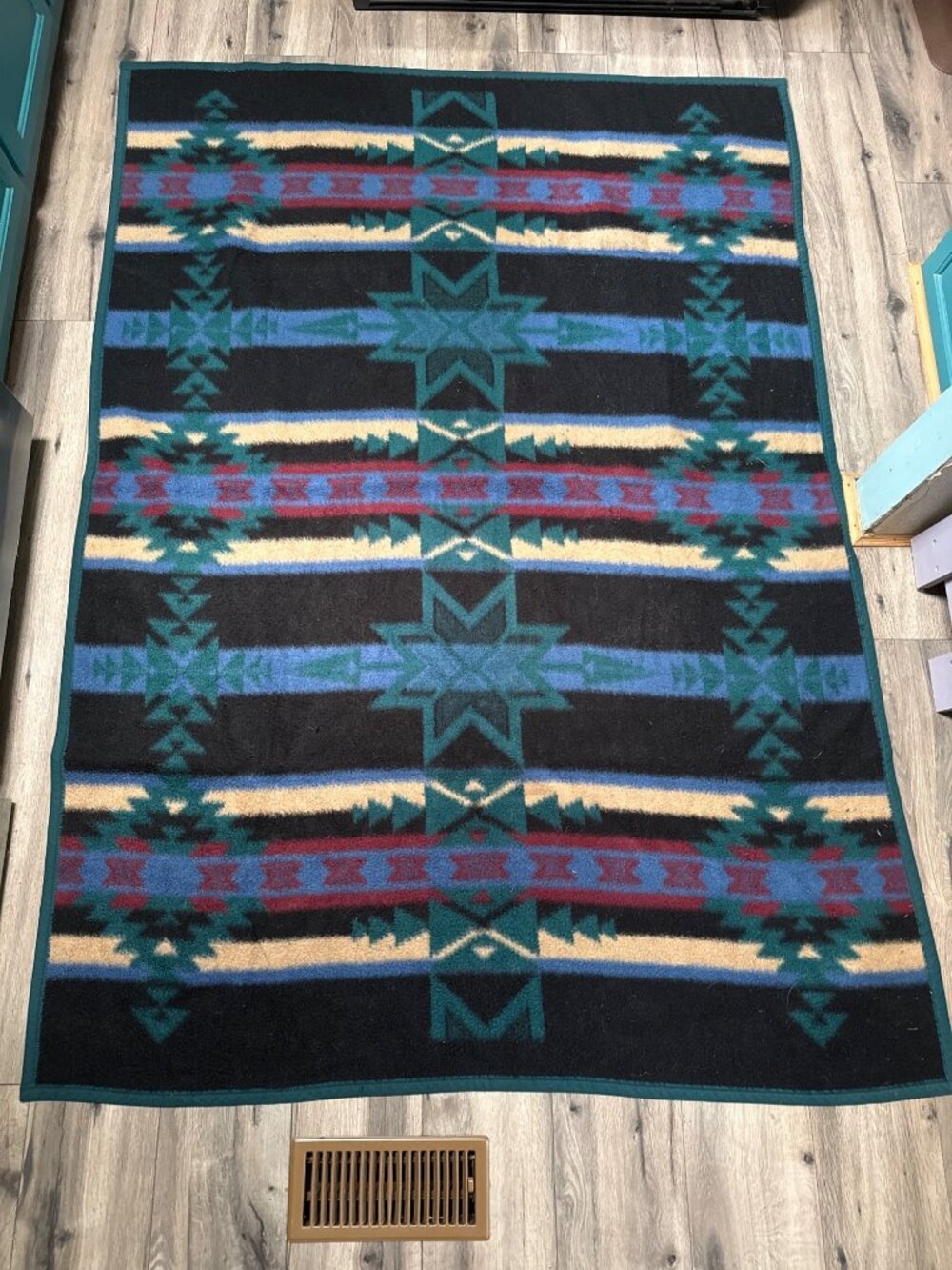 BIEDERLACK Reversible Blanket Aztec Southwest Cabin Throw 60" X 50" Teal & Black